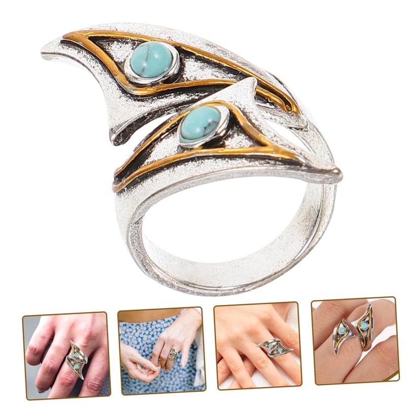 GRIRIW Open Ring Adjustable Turquoise Jewelry for Women Retro Blue