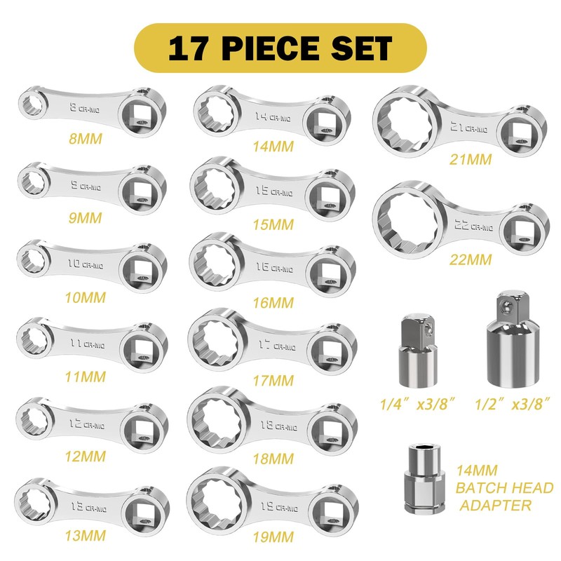 ANPUDS 17 pcs Metric Torque Adapter Set - 12 Point