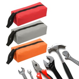 sourcing map 3pcs Zipper Utility Tool Bag 9.8x3.3x2.8 Inch Multi-purpose Oxford Cloth Tote Tool Pouch Small Organize Bags for Storage Tool, Red Orange Grey