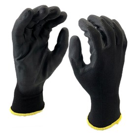 24 Pairs Work gloves PU Palm Dipped Black Nylon General Handling Work Gloves, Gardening, Builders, Mechanic (L-9)