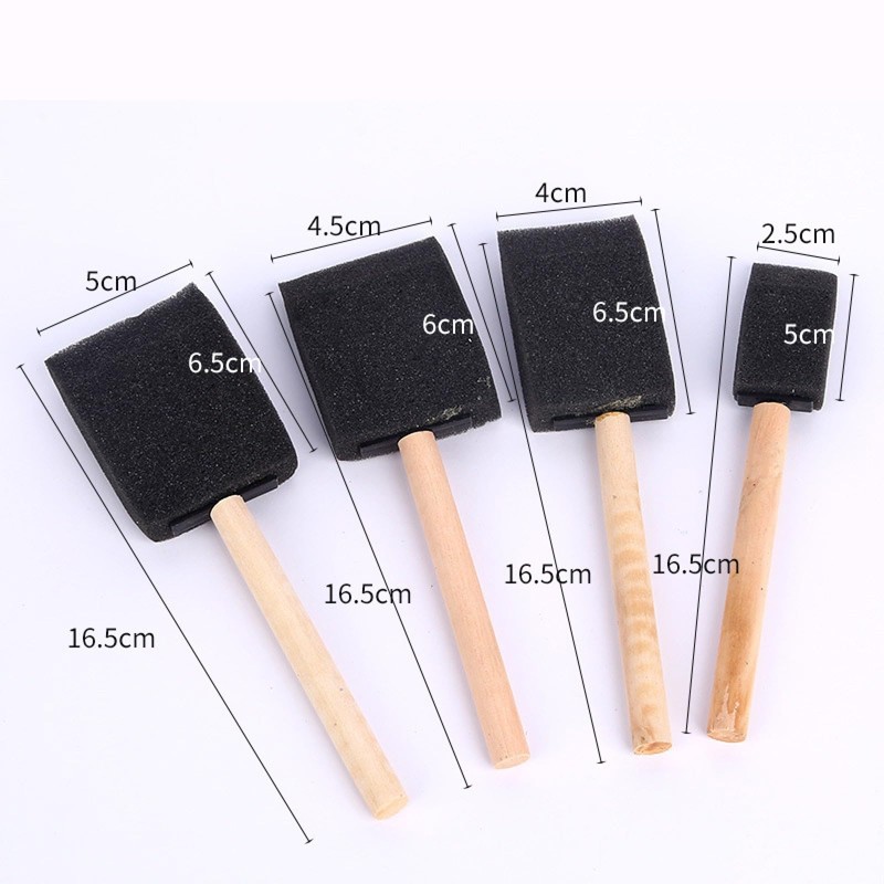 [ShuaWdk]スポンジブラシ、フォームペイントブラシ4本、4サイズ、木製ハンドルスポンジペイントブラシ、細部、染色、ニス、広い面積、DIYクラフトプロジェクト用