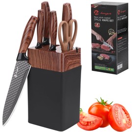 KoudHug Kitchen Knife Sets with Universal Block, 7 Pieces High Carbon Stainless Steel Knife, Professional Chef Knives Set for Home and Kitchen, Best Cooking Knife Set with Dishwasher Safety