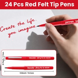 Bornerwhite 24 Pcs Red Felt Tip Pens 0.7mm Medium Point Felt Tip Markers Pens for Journaling Writing Note Taking Planner Drawing School Office and Art Supplies for Teachers Students