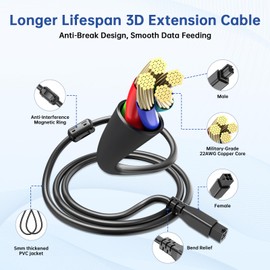 78.7in/2M 4-Pin AMS Lite Extension Cable - 22AWG High-Speed Copper Core with Magnetic Ring for Bambu Lab A1/A1 Mini 3D Printer, Enhanced Data Transfer & Stable Bus Connection (Not for X1/P1 Series)