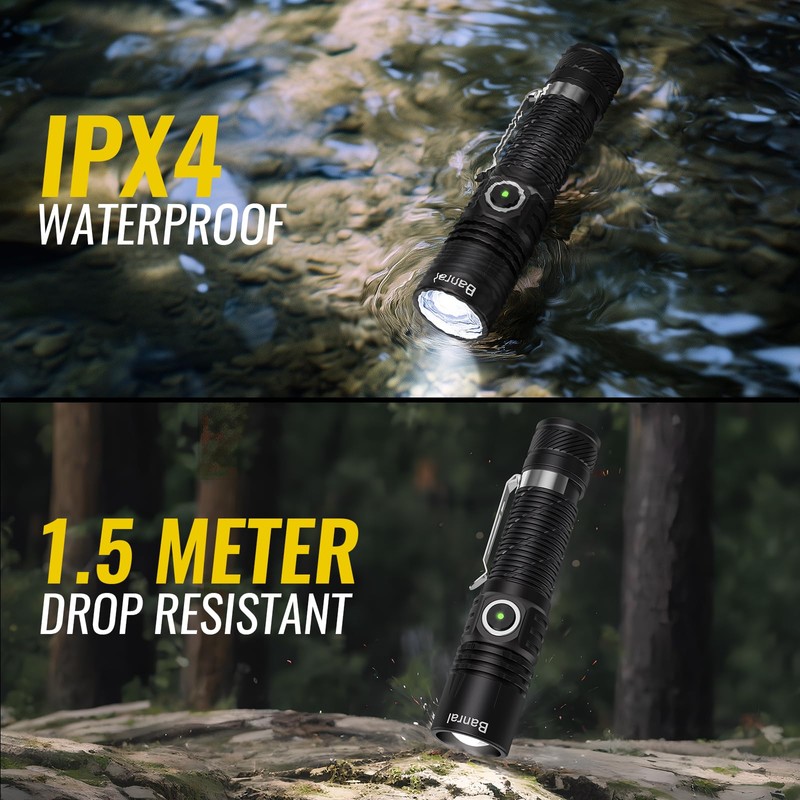 Rechargeable Tactical Flashlights, High Lumens Small Mini USB-C LED Flashlight,