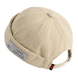 Unisex Docker Brimless Hats Beanie Skullcap Worker Sailor Cap Retro Rolled Cuff Skull Caps with Adjustable (Love-Beige)