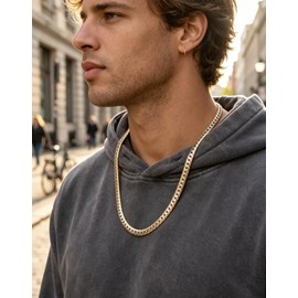 Fimhut Men's 5mm Cuban Link Chain Necklace, S925 Silver Plated Stainless Steel Chain, Waterproof & Fade Resistant Men Jewelry Gift, Available in 20 Inches