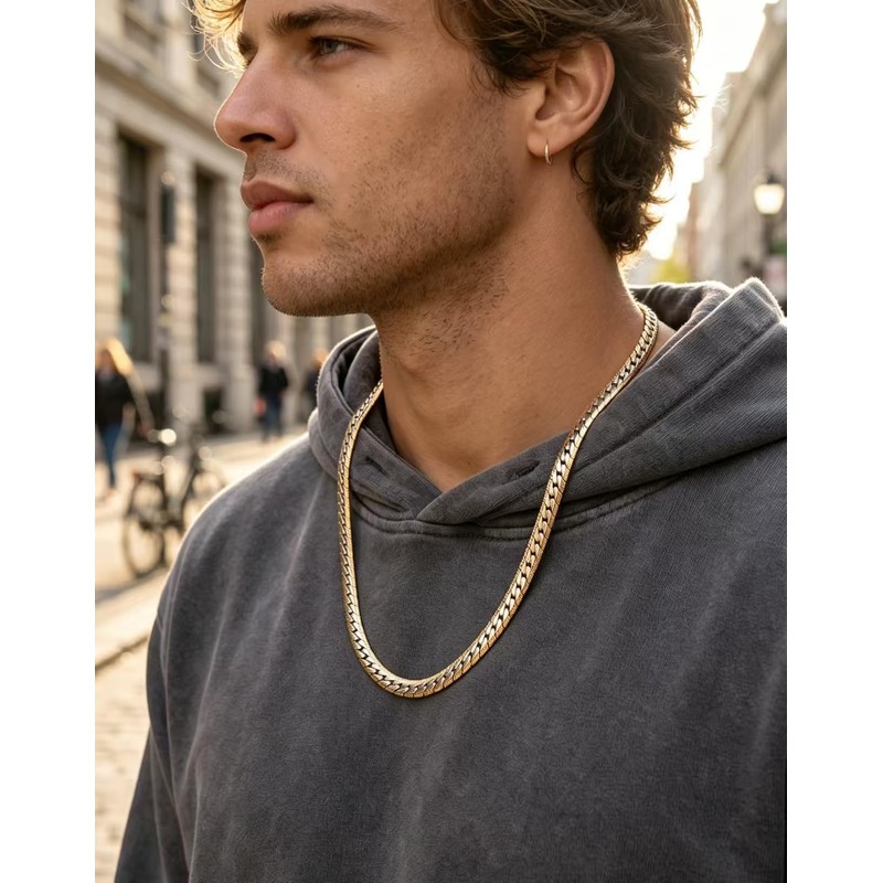 Fimhut Men's 5mm Cuban Link Chain Necklace, S925 Silver Plated