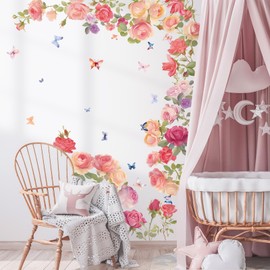 SHUCHING Rose Bouquet Wall Stickers, Pink Rose Flowers Wall Stickers, Colourful Rose Floral Wall Stickers for Living Room Bedroom Wall Decoration DIY