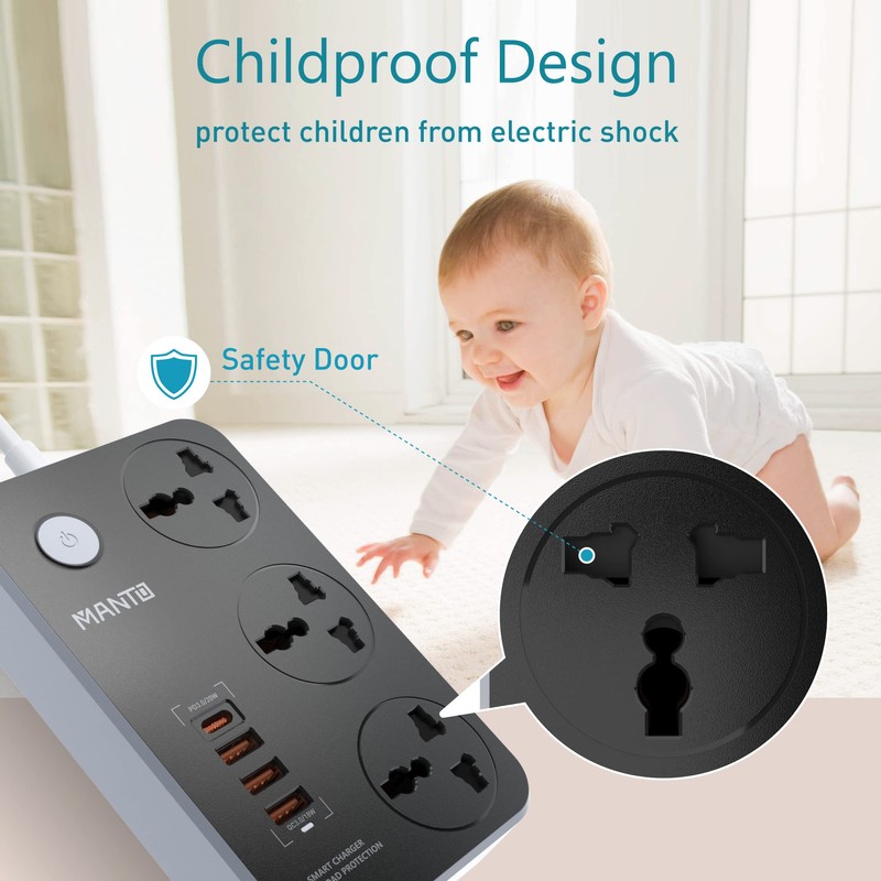 Manto Steckdosenleiste mit USB, Steckdosenleiste mit 3 AC Steckdosen &