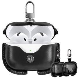 UIUIKA Airpods 3 Case, Air Pods Pro 3 Case, Genuine Leather PU Leather Airpods 3 Leather Case Cover Anti-Drop Shockproof LED Light Visible Convenient Carrying (Black)