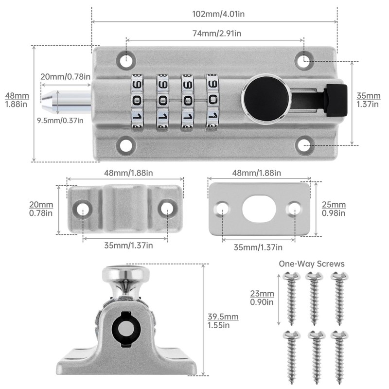 HOJLKLD Combination Lock, 4 Digit Zinc Alloy Slide Bolt Lock,