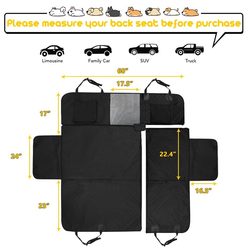 Vailge 6 in 1 Car Seat Cover for Back Seat,