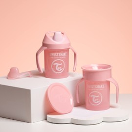 Twistshake Leak-proof Baby Drinking Cups - Set of 2 | 1 x 360 Cup + 1 x Mini Cup | BPA-Free | Training Cup for Children | Learning Baby Drinking Bottle | Pink