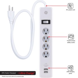GE 14090 Surge Protector, 4 Outlet 2 USB Ports