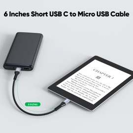 FEMORO USB C to Micro USB Cable 6 Inch Short, 480Mbps Data Transfer & 12W Charging USB-C Type C to Micro USB Cable Adapter OTG Cord Braided for MicroUSB Devices