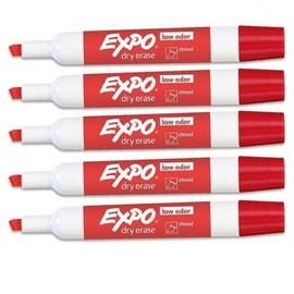 Expo Low Odor Chisel Tip Dry Erase Markers, Red, 5 Markers Per Order (80002)