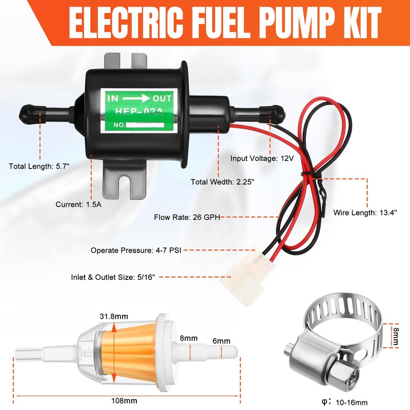 Threlaco 2 Pcs Electric Fuel Pump Kit 12v Universal Low