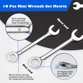 LEONTOOL Small Wrench Set Metric 4mm to 11mm Open End and Box End Spanner 10 Pcs Ignition Wrench Set with Key Ring Mini Wrench Set for Automotive Technicians and Industrial Users