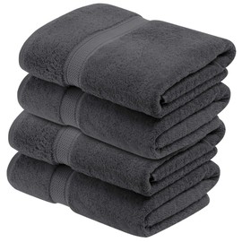 SUPERIOR Egyptian Cotton Pile Bath Towel Set of 4, Ultra Soft Luxury Towels, Thick Plush Essentials, Absorbent Heavyweight, Guest Bath, Hotel, Spa, Home Bathroom, Shower Basics, Charcoal