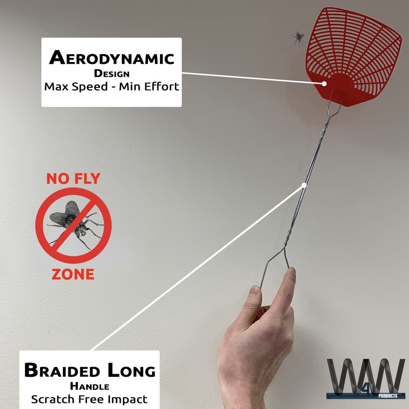 W4W, Bug & Fly Swatter Braided Metal Handle 6 Pack