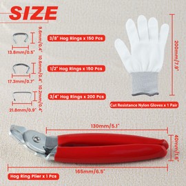 LEONTOOL Hog Ring Pliers 45 Degree Bend Hog Ring Pliers Kit Hog Ring Pliers Hog Ring Pliers Round Tip 3/4" 1/2" 3/8" Pack of 500 Coupling Tools Snap Ring Pliers Fencing Pliers Fencing Pliers with Cut