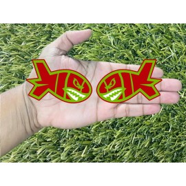 Badge Addictz Red Eye Flying Tiger Shark With White Teeth Lime Green On Red  Emblem Badges