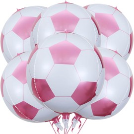 6 Pack 22 Inch Pink Soccer Balloons Giant 4D Mylar Football Balloons Helium Foil Blue Soccer Balloons for Birthday Party Sports Themed World Cup Party Decorations