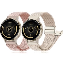 ZOCOVIN 2Pack Magnetic Braided Nylon Band Compatible With Garmin Venu 3S/Vivoactive 4S/Venu 2S/Vivomove 3S, 18mm Quick Release Stretchy Strap Replacement for Garmin Forerunner 255s/265S Women Men