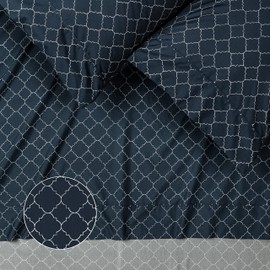 Chanasya Premium Quatrefoil Print Geometric Patterned Twin Size Bed Sheet Set 3-Piece - 1 Flat Sheet 1 Fitted Sheet 1 Pillowcase - Ultra Soft Luxurious Microfiber Sheets - Navy Blue