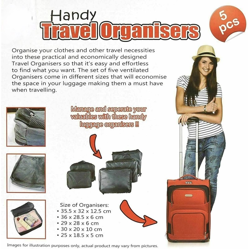 ADEPTNA 5pcs Premium Travel Luggage Organiser Set Perfect Travel Organiser