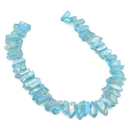 BEADIA Light Blue Titanium Coated Crystal Quartz Spike Point Stick Beads Rough 1.0"-1.5" for Jewelry Making 15 Inch/Strand