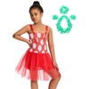 Hawaiian Little Girls Red Leaf Green Tutu Dress with Luau Leis Accessories Outfit (2-3 Years, Red)