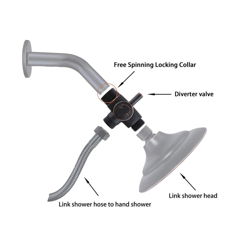 100% Solid Metal Shower Arm Diverter Splitter for Hand Held