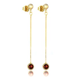9ct Gold & 4mm Round Gemstone Drop Stud Earrings Garnet