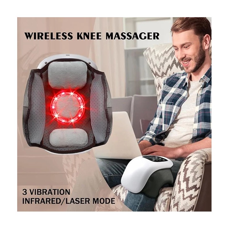 Cordless Heated Knee Massager Vibration Therapy Knee Massager with LED