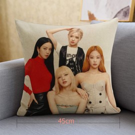 ZPPLD Blackpink Merchandise, Blackpink Fan Item, Blackpink Fans Gift Set, 1 Blackpink Cushion Cover, 1 Braided Leather Bracelet, 100 Blackpink Stickers, Single Layer Canvas Pencil Case, Brooch