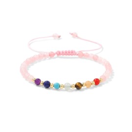 JENCVNL Chakra Bracelet, 7 Chakra Bracelet Real Stones 4 mm Gemstone Beads Bracelets Adjustable Yoga Bracelet Natural Stone Bracelet for Men and Women, Natural crystal stone, No Gemstone