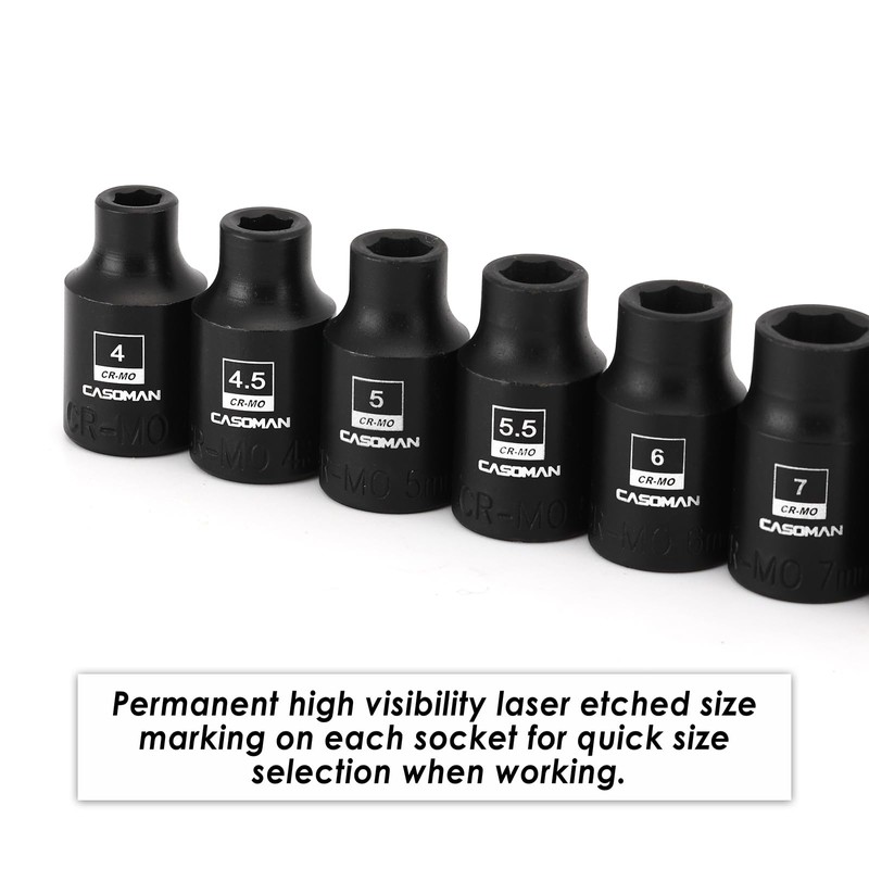 CASOMAN 14PCS 1/4" Drive Magnetic Impact Socket Set, Shallow, 6-Point,