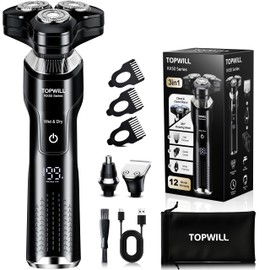 Electric Shaver for Men, Rechargeable Electric Razor with Floating Heads for Face Beard, 3-in-1 Trimmer, Close, Clean Shave, IPX7 Waterproof Wet/Dry, USB-C Charging, New Men’s Gift