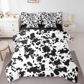 Erosebridal Cow Print 7 Piece Bed in a Bag Full,Milk Cow Cattle Bedding Set Bed Sheets for Kids Teens Adults,Wild Animal Farmhouse Comforter Set,Black White Bull Cowhide Sheet Set with Comforter