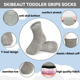 Skibeaut 20 Pairs Kid Socks, Toddler Baby Boys Girls Grips Socks Non Slips Skid Grippy Kids Crew Socks with Grippers Toddlers Babies Socks for 5-7 Years