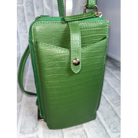 Rebecca JT-240324 Smartphone Pochette Travel Pochette Genuine Cow Leather Croco Embossed Lizard Embossed Women's Men's Cowhide Genuine Leather Smartphone Pouch Travel Pouch Shoulder Bag, Lizard