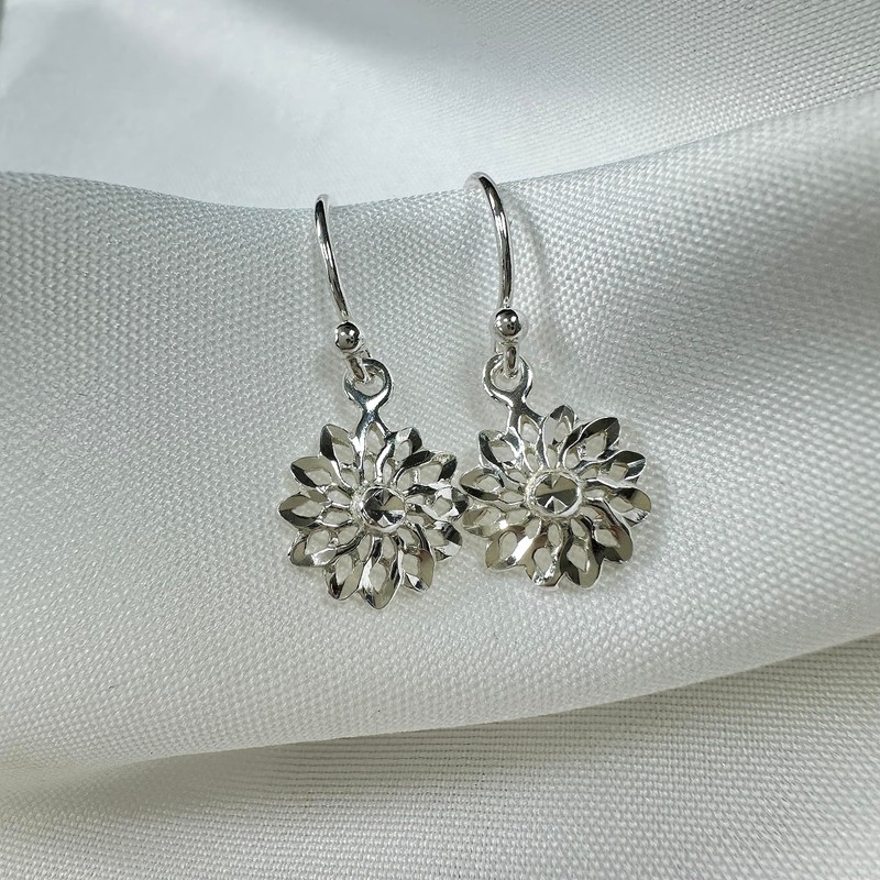 Sterling Silver Flower Chakra Drop Dangle Earrings