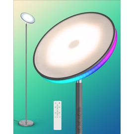 ALEXPEX 42W Floor Lamp, 3700LM Super Bright Standing Lamp with Remote & Touch Control, 2700K-6500K Dimmable Torchiere Lamps for Living Room, with RGB Ambient Lighting, Grey
