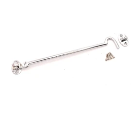 10" (250mm) Chrome Heavy Duty Brass Cabin Hook & Eye Silent Catch/Latch/Holder/Back Gate/Shed/Patio Door