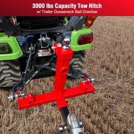 Garvee 3 Point Gooseneck Trailer Hitch with 2" Receivers for Category 1 Tractors, 3000lbs Capacity 3 Point Quick Hitch Attachment with Trailer Gooseneck Trailer Ball Drawbar Fits CAT 1