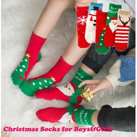 Calcetines de Navidad para niños pequeños, calcetines de algodón para Navidad, calcetines divertidos de Navidad, calcetines de tobillo de Navidad, 5 pares, Verde, rojo, 3-5 Años
