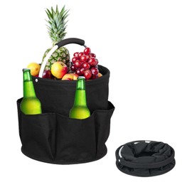 Foldable Universal Cleaning Caddy, 28 x 28 cm, Freestanding Tool Basket, Cleaning Caddy, Tool Basket Bag with 6 Outer Pockets, for Indoor and Outdoor Use, Garden, Bathroom, Camping (Black)