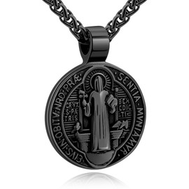 Oaldilee Saint Benedict Medal Necklace, Stainless Steel St Benedict Pendant Jewelry for Men Religious Catholic Amulet Gifts